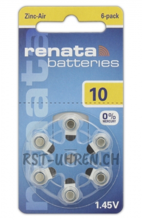 Eine Packung mit Renata ZA 10 Hörgerätebatterien